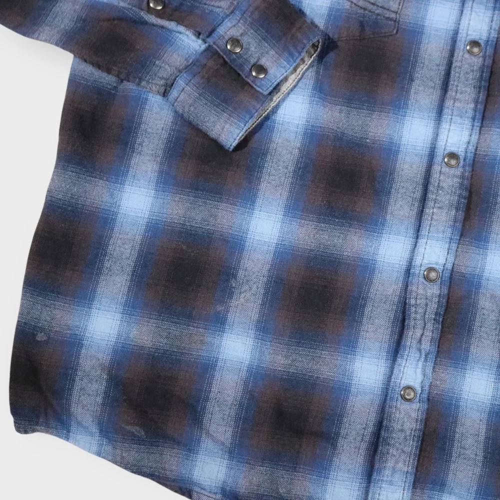 Cody James Men Button Up Shirt XLarge Blue Plaid Flannel Western Pearl Snap - Picture 4 of 14